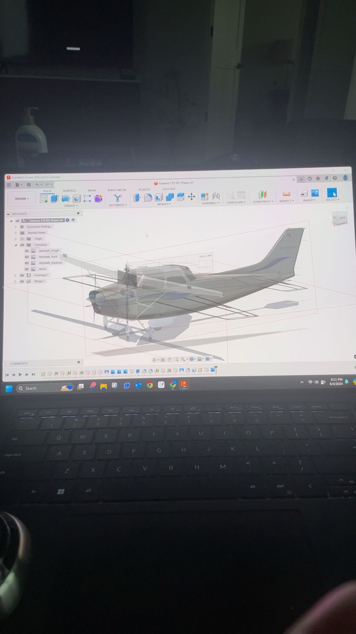 Cessna 172 CAD model in Fusion 360 — early version