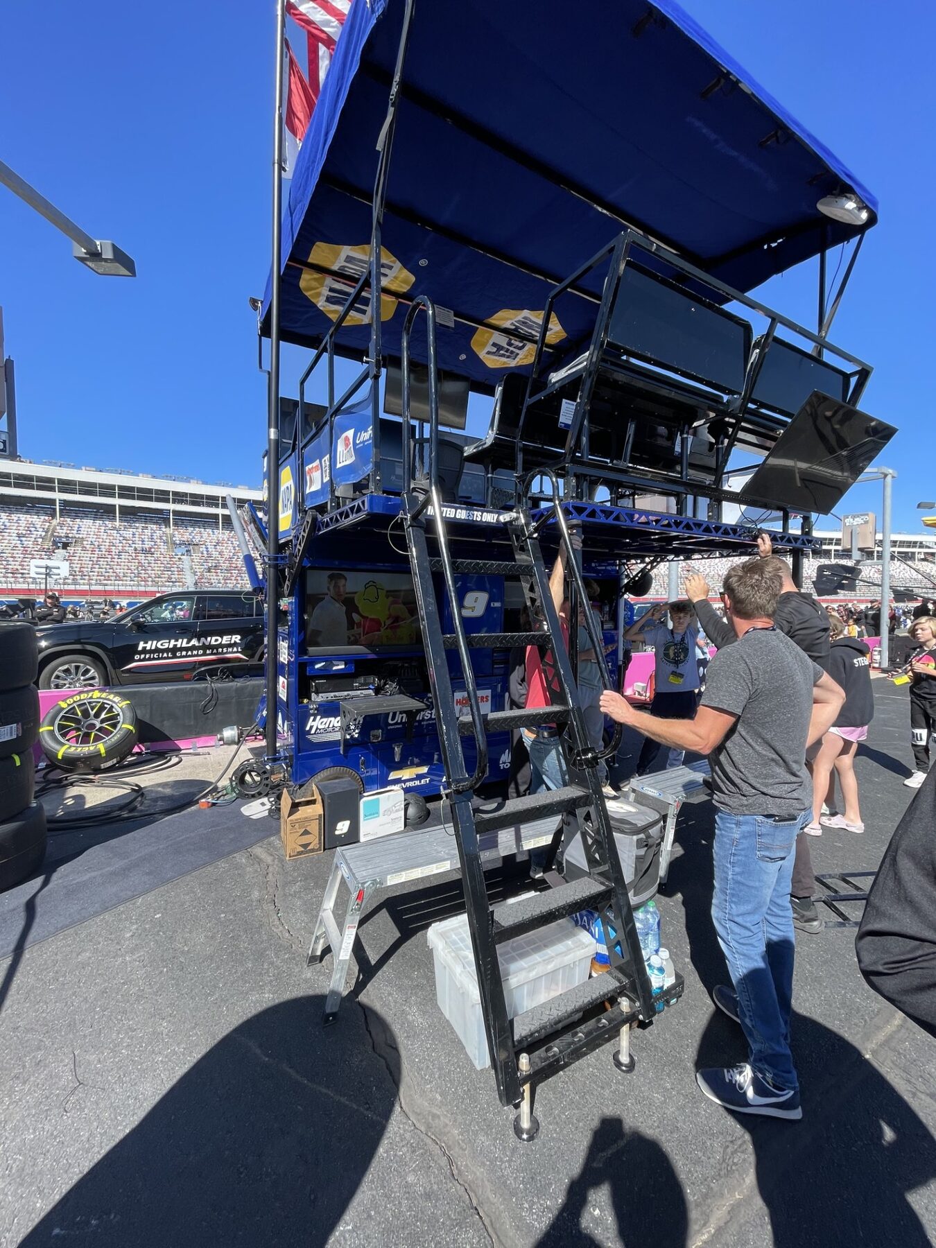 Crew chief stand and pit box at the racetrack