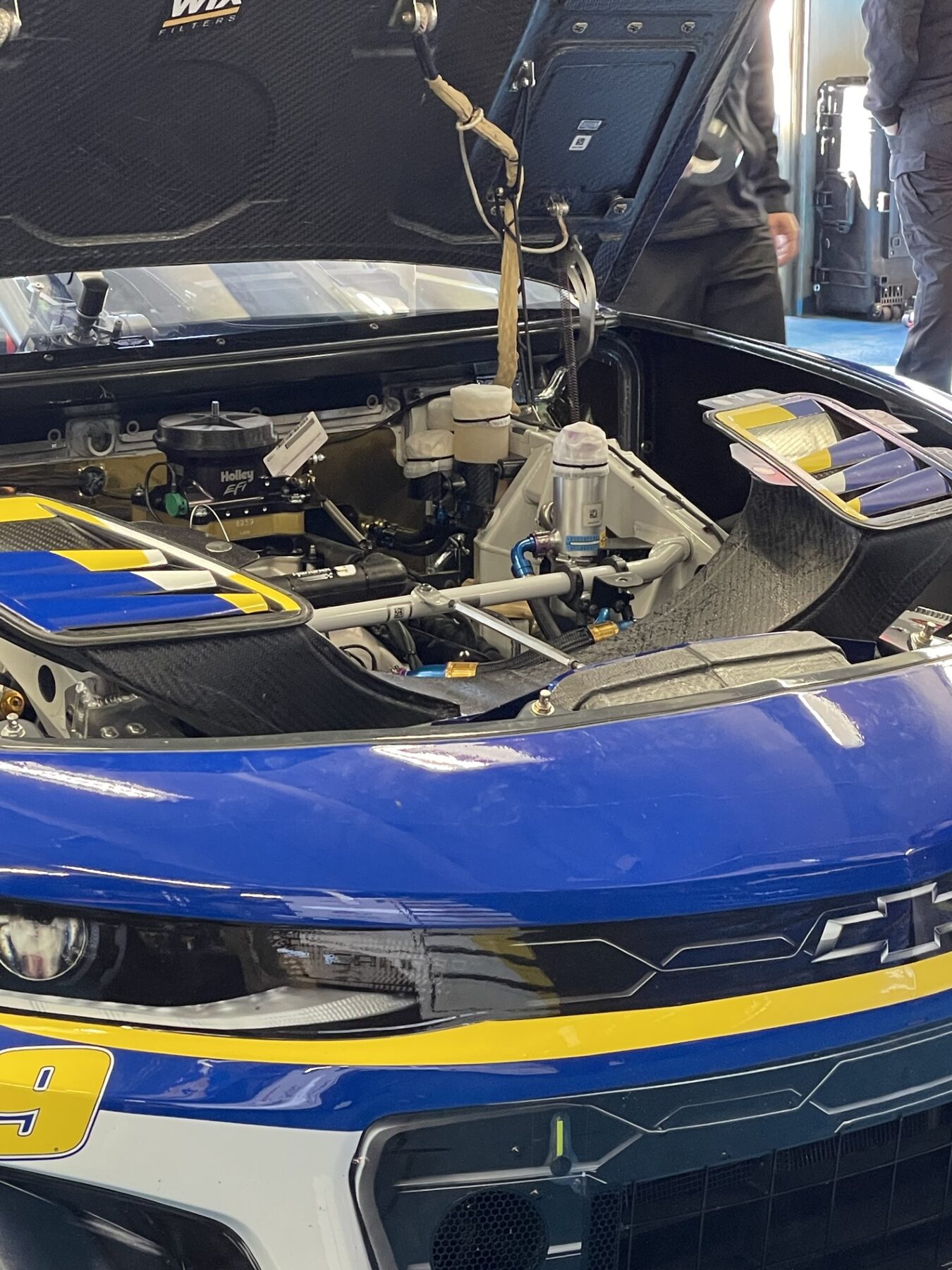 Airbox mount installed in the engine bay, ready to race